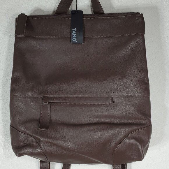 NWT Tano Brown Italian Leather Backpack With Adjustable Straps & Top Handle - Picture 12 of 14